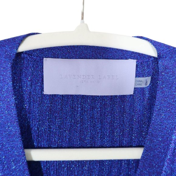 VERA WANG LAVENDER LABEL Y2K Metallic Tipped Rib Knit Caridigan Size L Purple - Picture 4 of 6